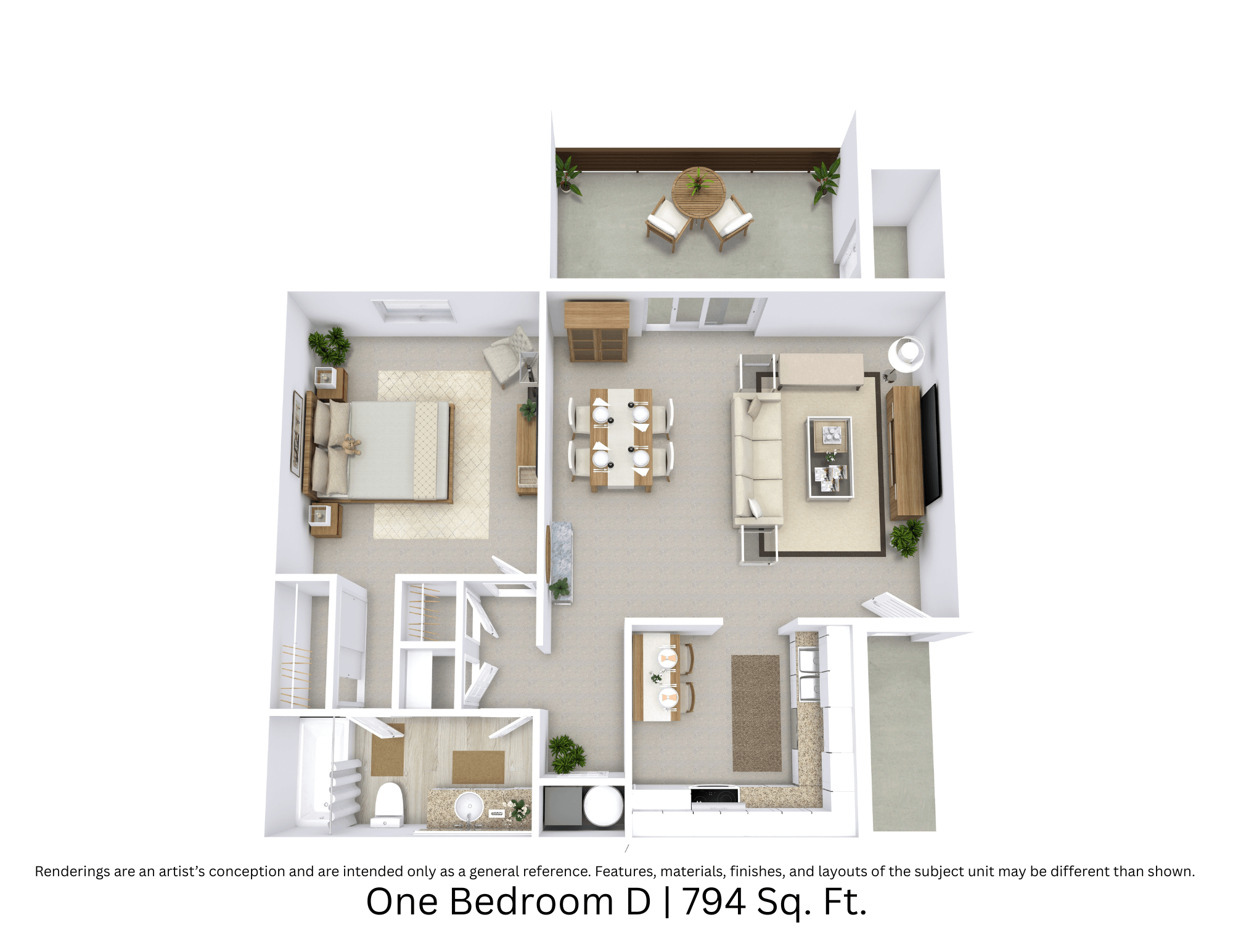 Floor plan for 1 bed, 1 bath, 794 sqft